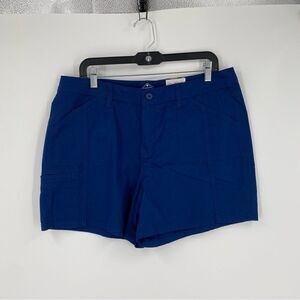 St John’s Bay Women’s Mid Rise Flat Front Stretchy Blue Shorts size 14